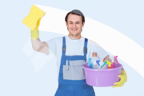 Office cleaning team working in a Pimlico workplace reception area
