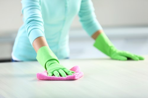 Cleaning team working in a Pimlico apartment block entrance