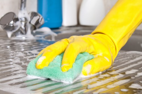 Window cleaning equipment and polished glass in a Pimlico street