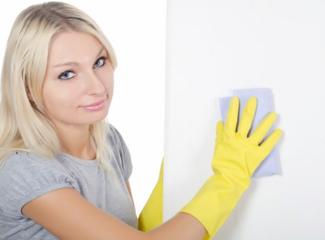 Domestic cleaner working in a Pimlico kitchen and living area